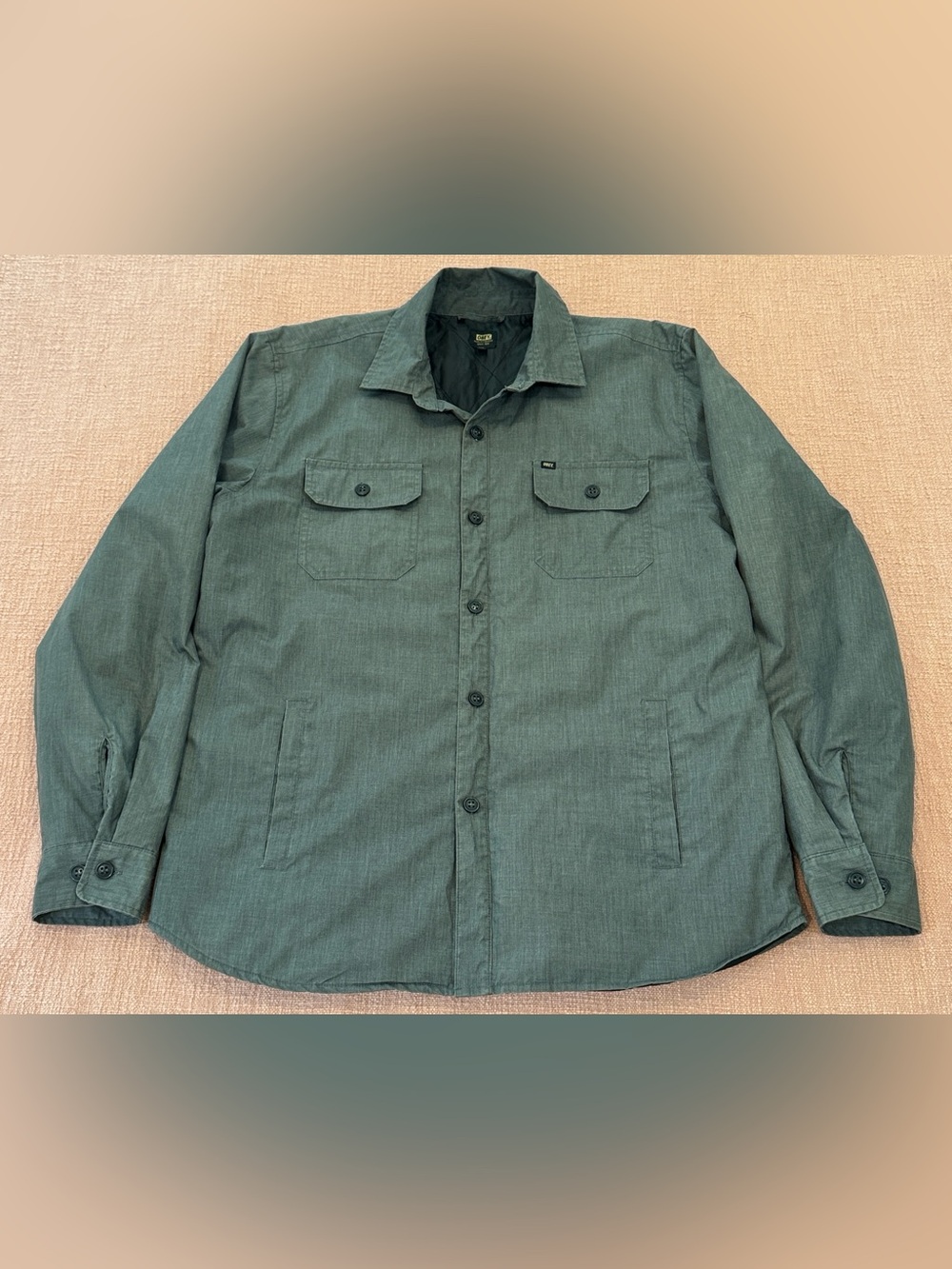 Obey Men's large Long Sleeve Utility quilted Shirt in gray